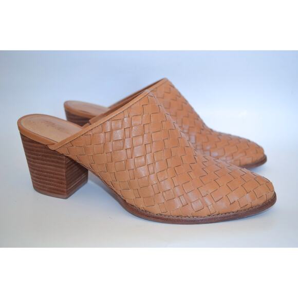 Madewell Mules Woven Leather Clogs Block Heel Tan Size 9 - Picture 1 of 4